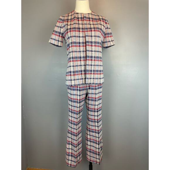 Vintage 1960s Plaid Polyester 3 Piece Suit Summer Winter Small - Picture 13 of 15